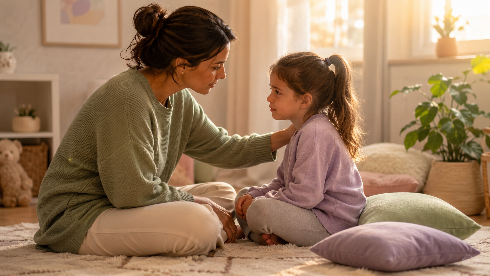 Parent qui calme son enfant en crise avec douceur